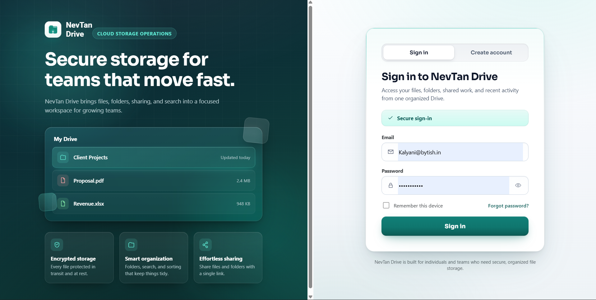 The NevTan Drive sign-in page