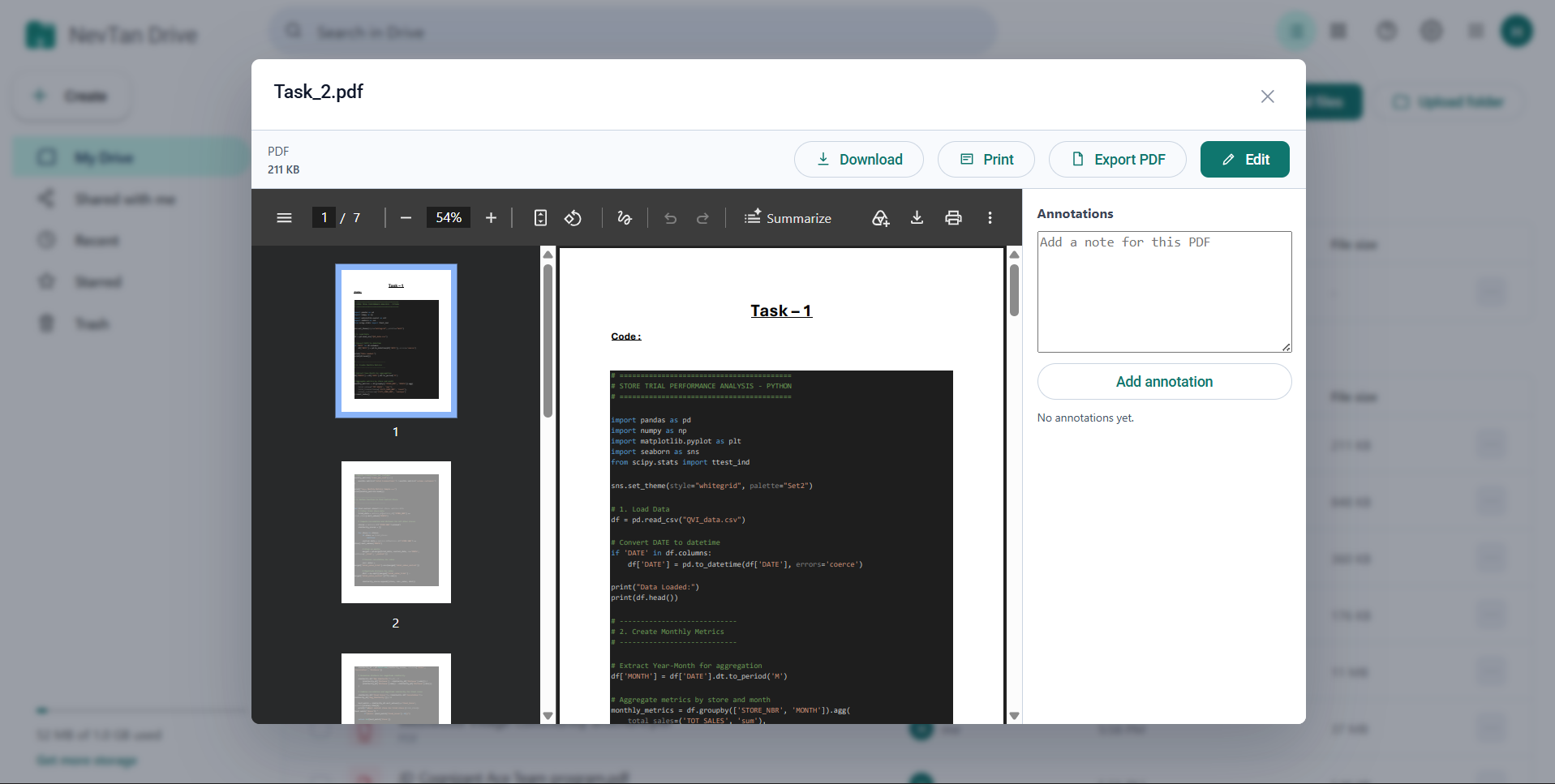 A PDF open in the NevTan Drive preview window
